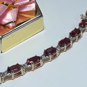 7.0cttw Natural Oval Garnet & Diamond Star Link 10Kt Yellow Gold Bracelet #18137